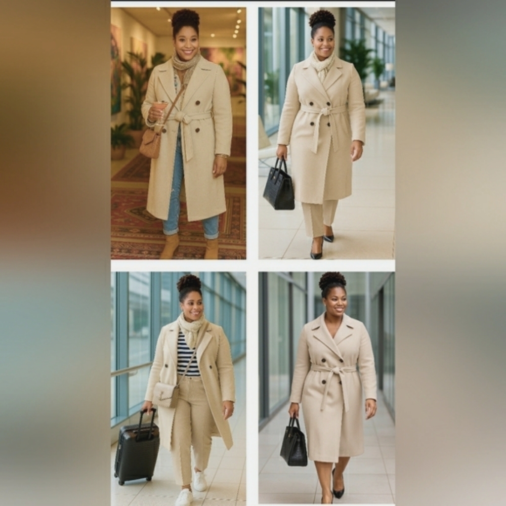 Fall Trench Coat Capsule Ecru Business Minimalist Travel Soft Knit 1XL New